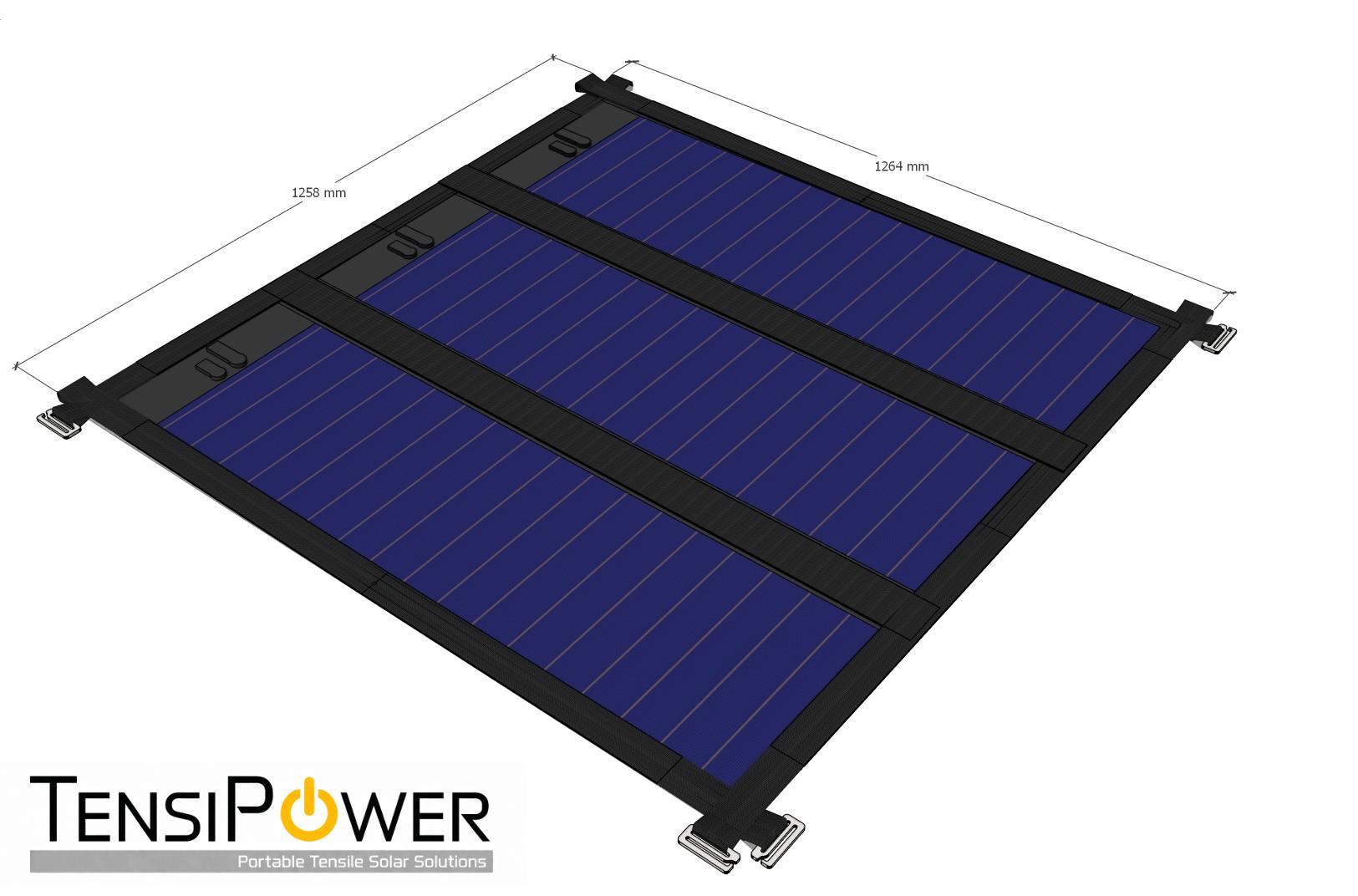 TensiPower panel module showing 1258mm by 1264mm dimensions